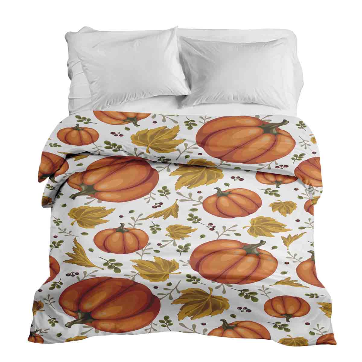 Manta terapéutica original - Funda de algodón blanca con grandes calabazas