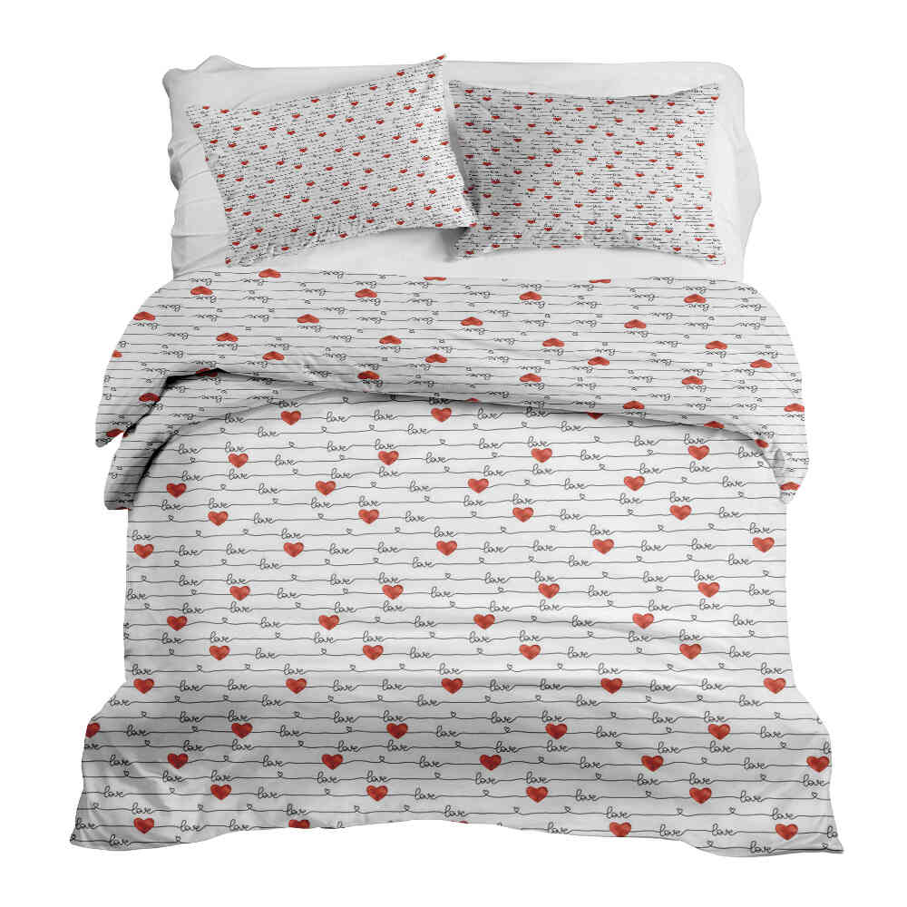 Set de ropa de cama con manta terapéutica blanca con inscripción Love