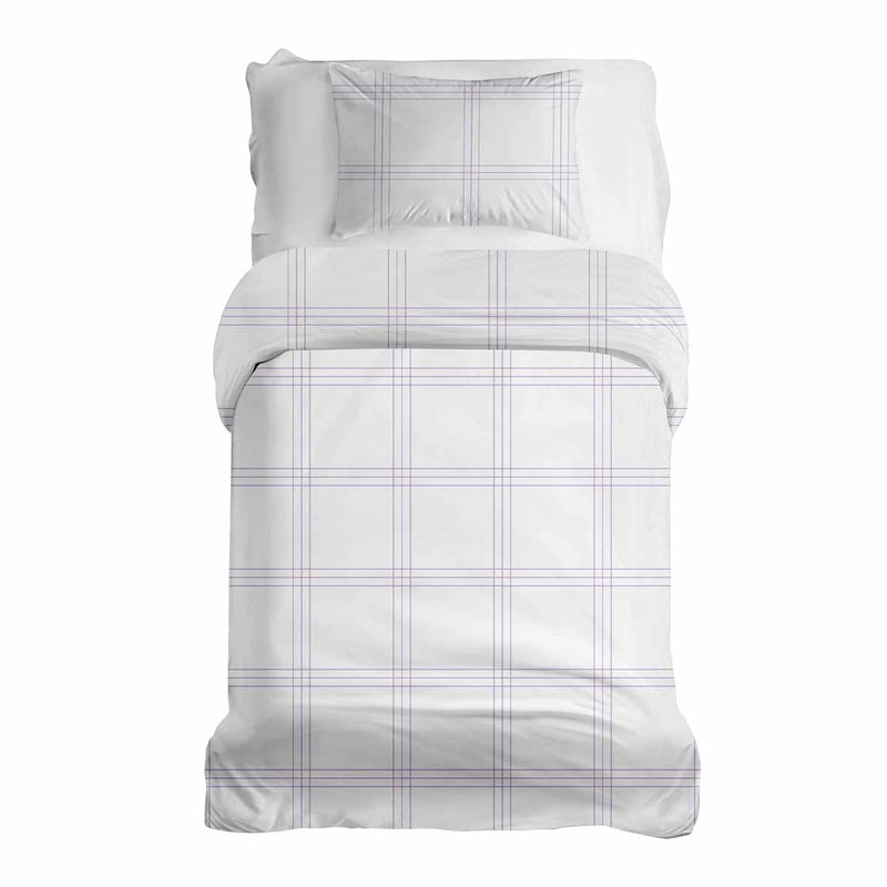 Set de ropa de cama con mantas terapéuticas blanco con rayas moradas