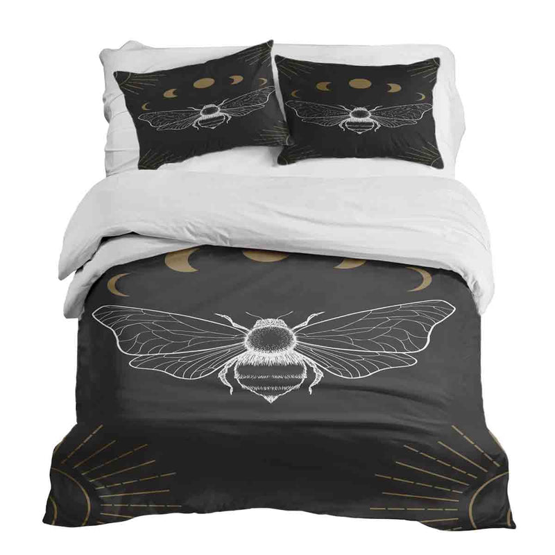 Juego de ropa de cama con manta terapéutica negro con polilla