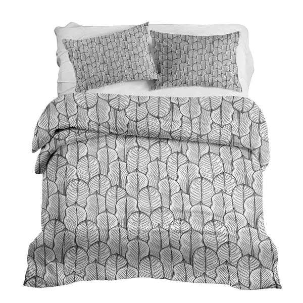 Juego de ropa de cama con manta terapéutica gris con hojas de arce