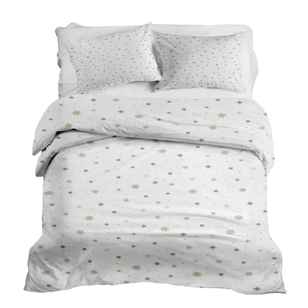 Juego de ropa de cama con manta terapéutica blanca con estrellas doradas