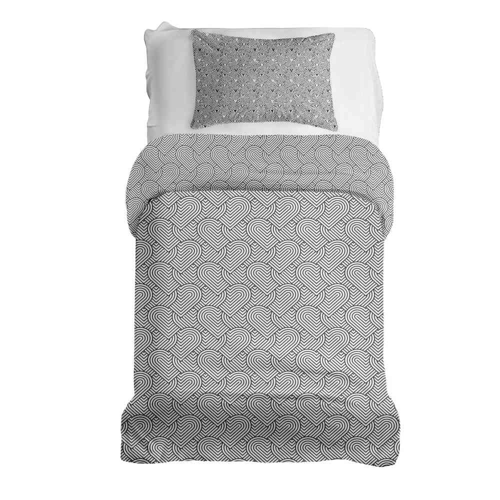 Juego de ropa de cama con manta terapéutica gris corazones geométricos