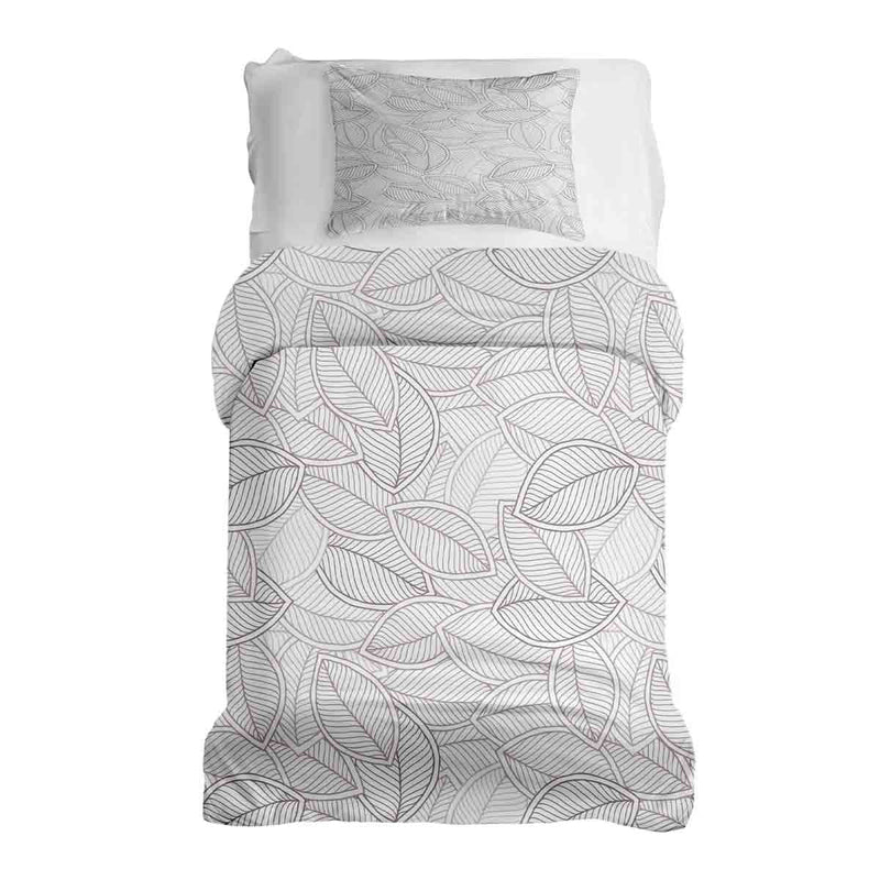 Set de ropa de cama con mantas terapéuticas y hojas de palma grises