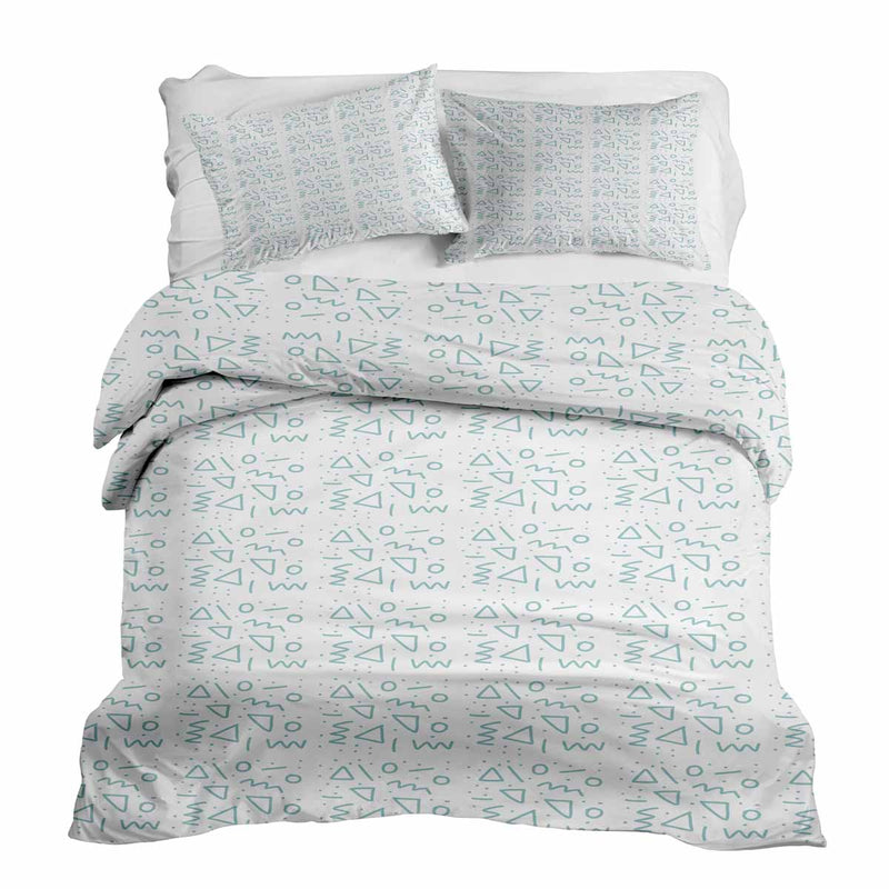 Juego de ropa de cama con manta terapéutica blanca con formas azules