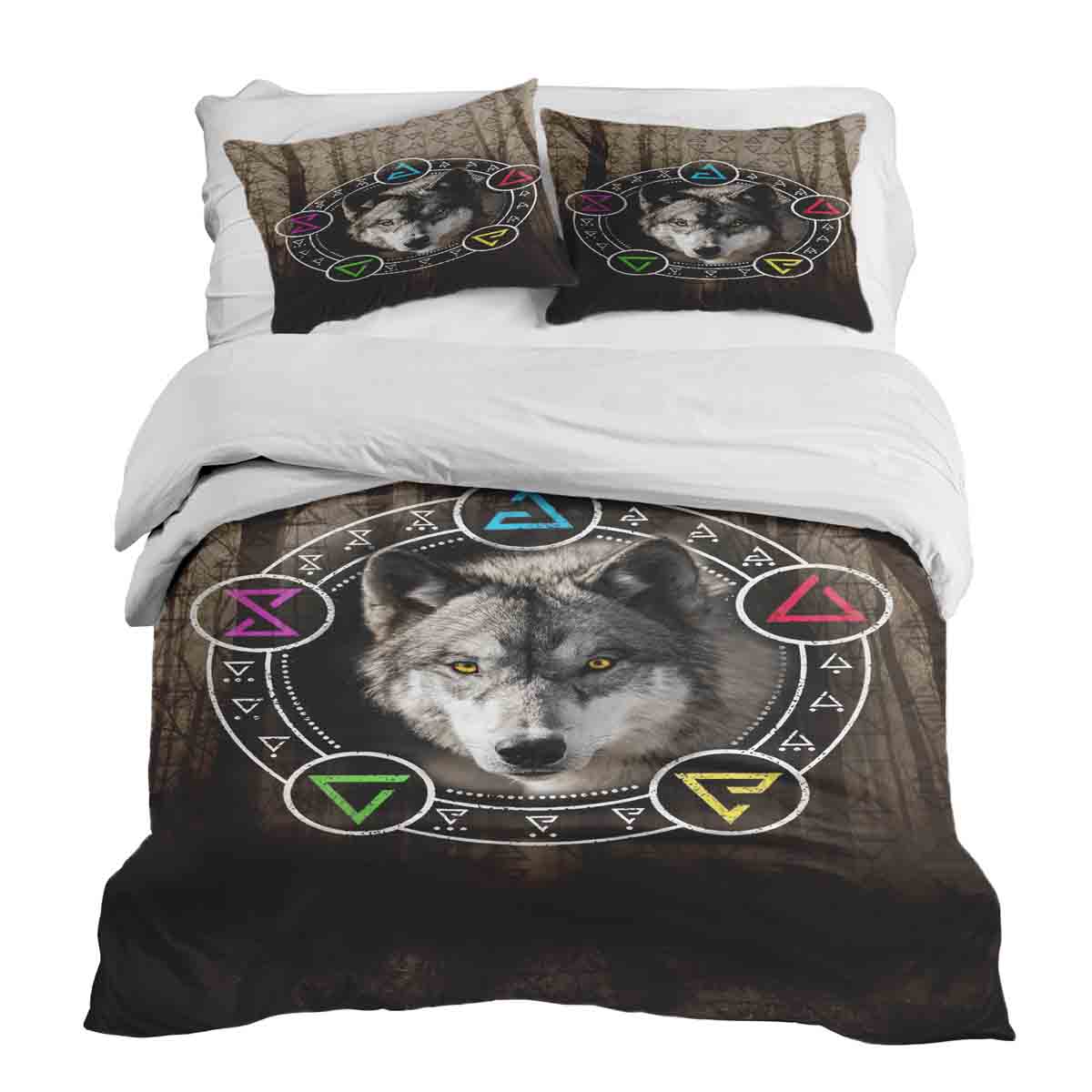 Juego de ropa de cama con manta terapéutica marrón con lobo