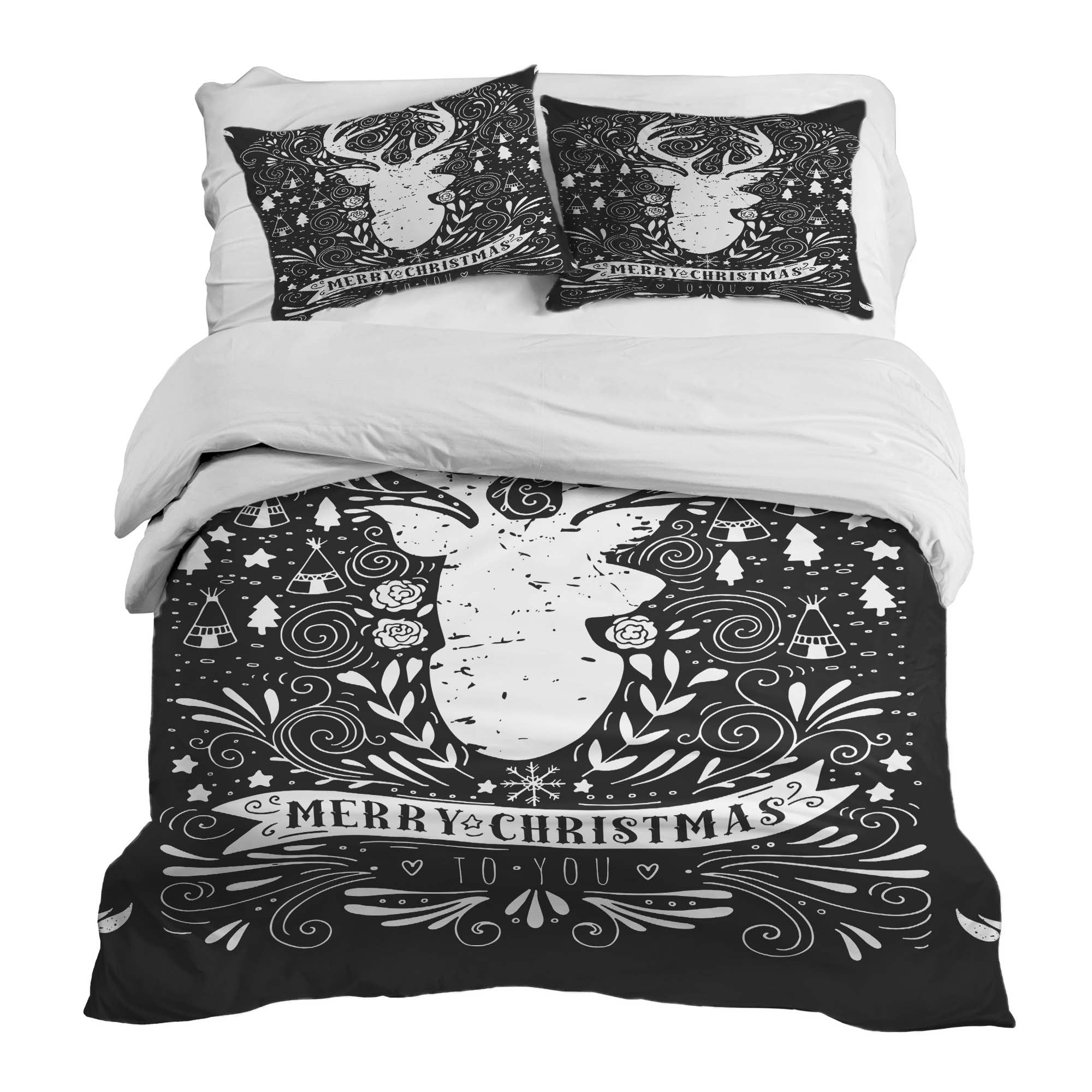 Juego de ropa de cama con manta terapéutica negro Feliz Navidad
