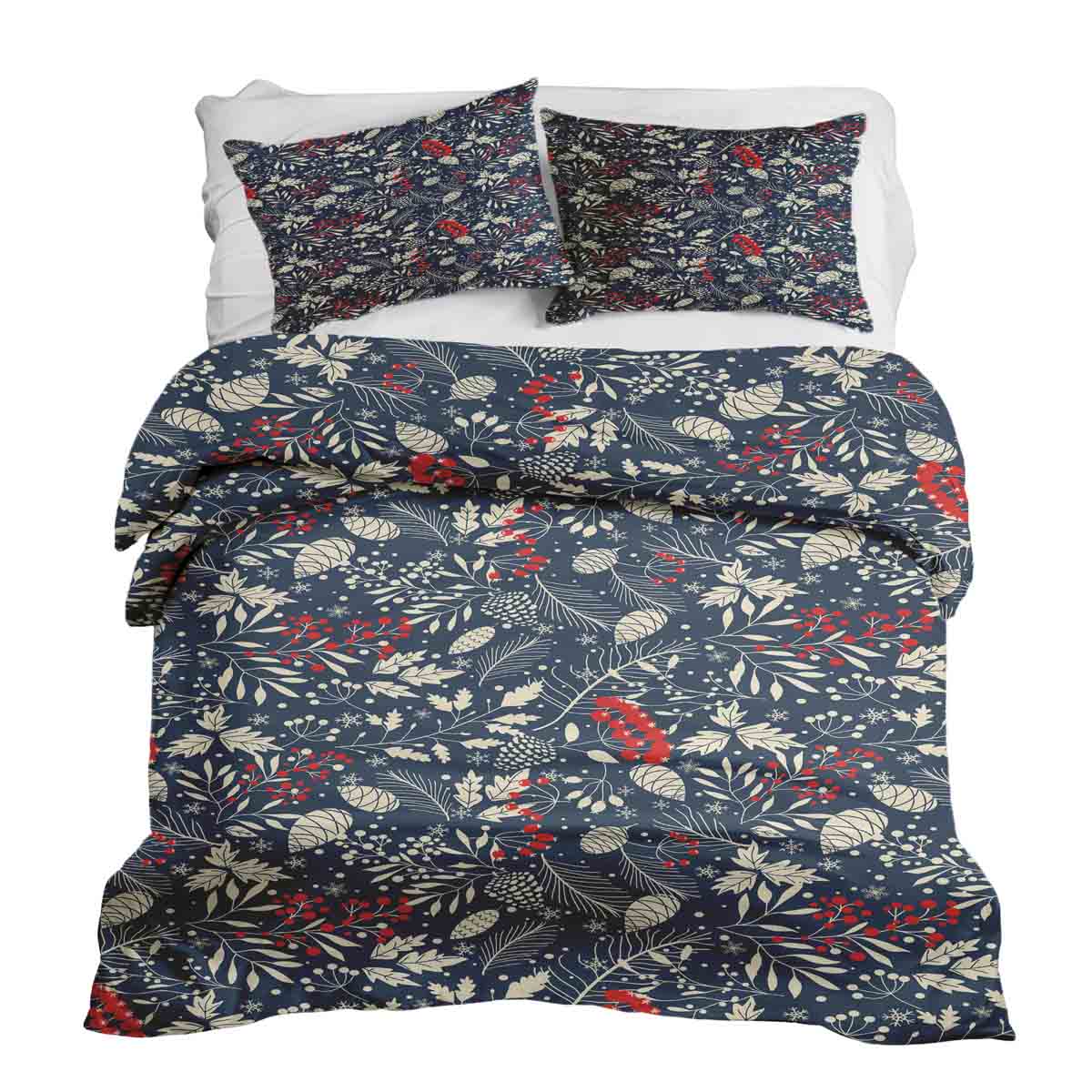 Set de ropa de cama con mantas terapéuticas y hojas navideñas