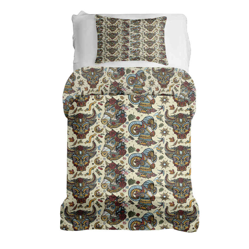 Set de ropa de cama con mantas terapéuticas y cabezas de animales coloridas
