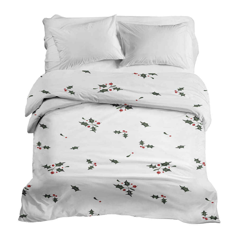 Manta terapéutica original - Funda de algodón blanca con ramas de muérdago