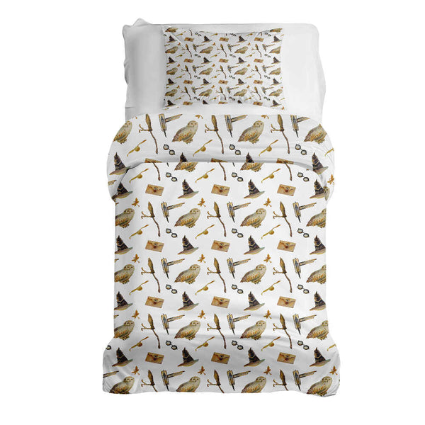 Set de ropa de cama con mantas terapéuticas blancas con búhos