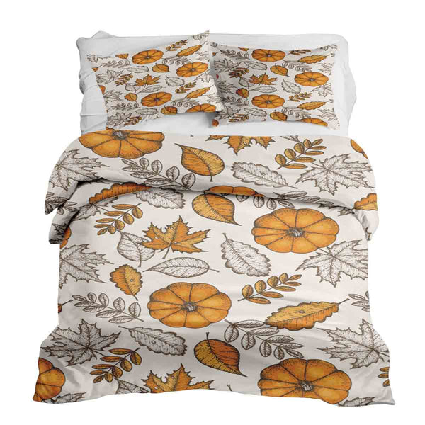 Juego de ropa de cama con manta terapéutica blanca con hoja y calabaza