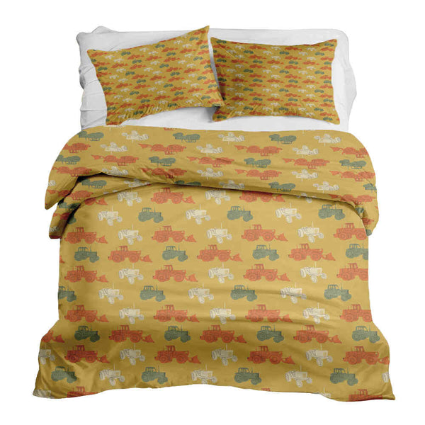 Juego de ropa de cama con mantas terapéuticas naranja con tractores