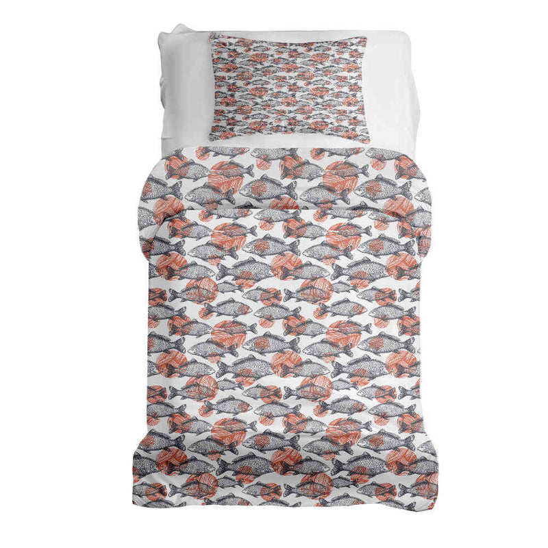 Juego de ropa de cama con manta terapéutica peces grises
