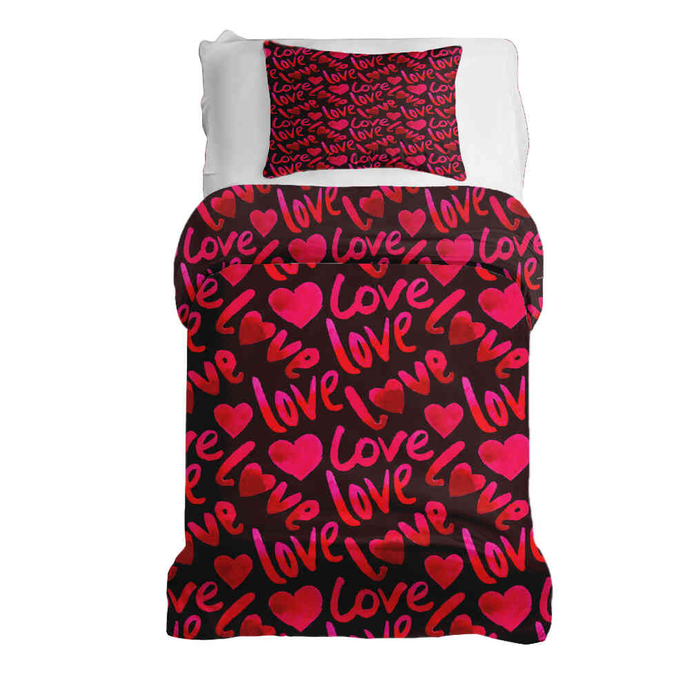 Set de ropa de cama con manta terapéutica negra con inscripción Love