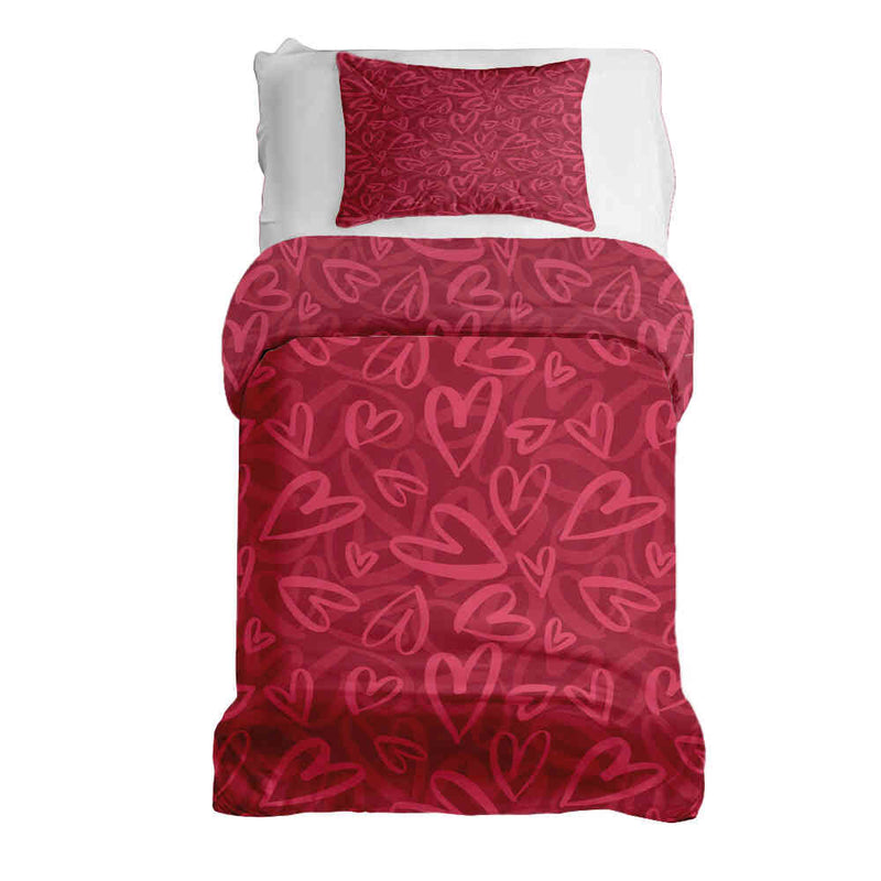 Set de ropa de cama con manta terapéutica rojo con motivo de corazón rosa
