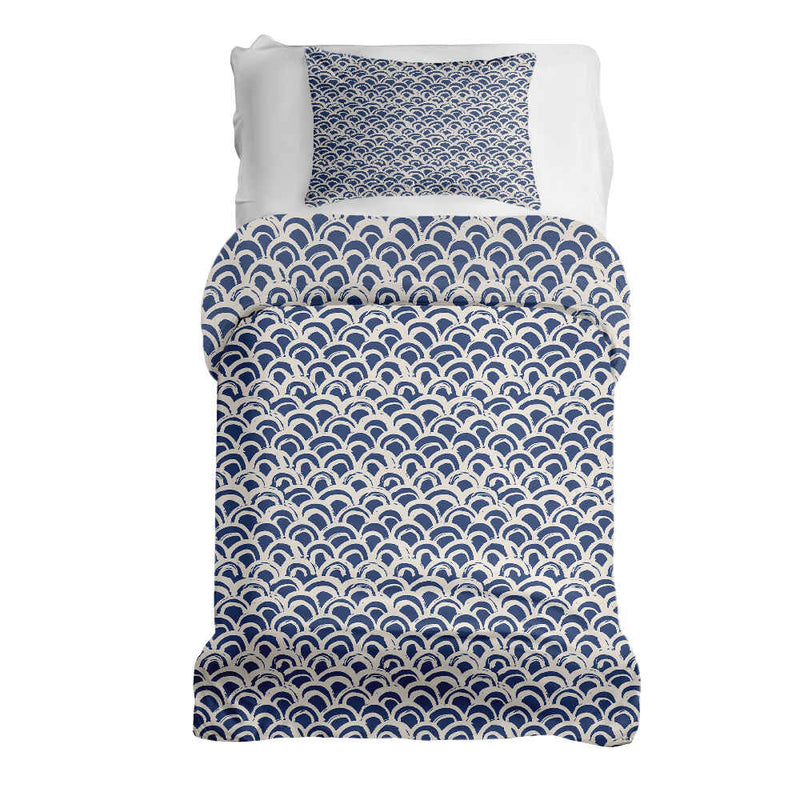 Set de ropa de cama con manta terapéutica patrón de ondas azules
