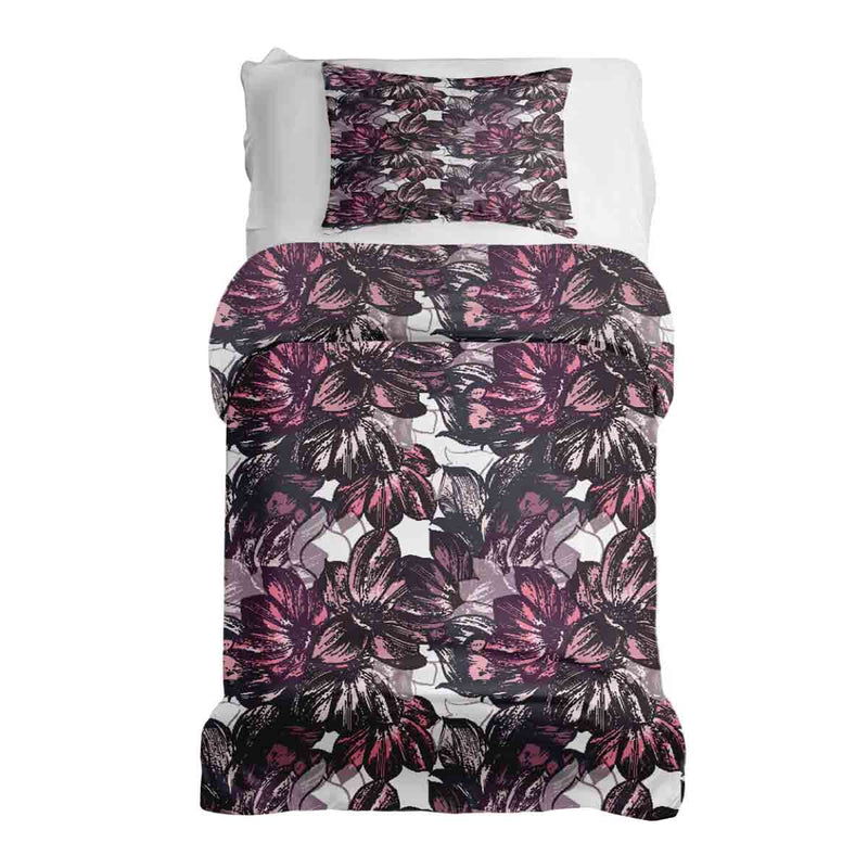 Set de ropa de cama con manta terapéutica y mar de flores moradas