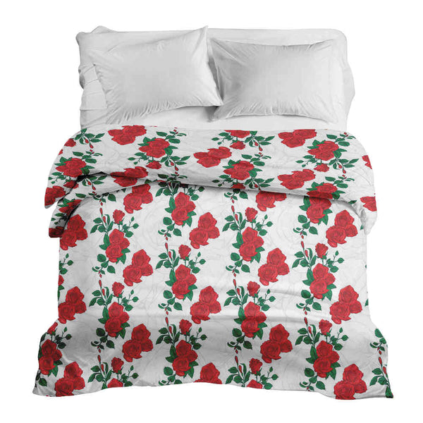 Manta terapéutica original - Funda de algodón blanca con arbusto de rosas
