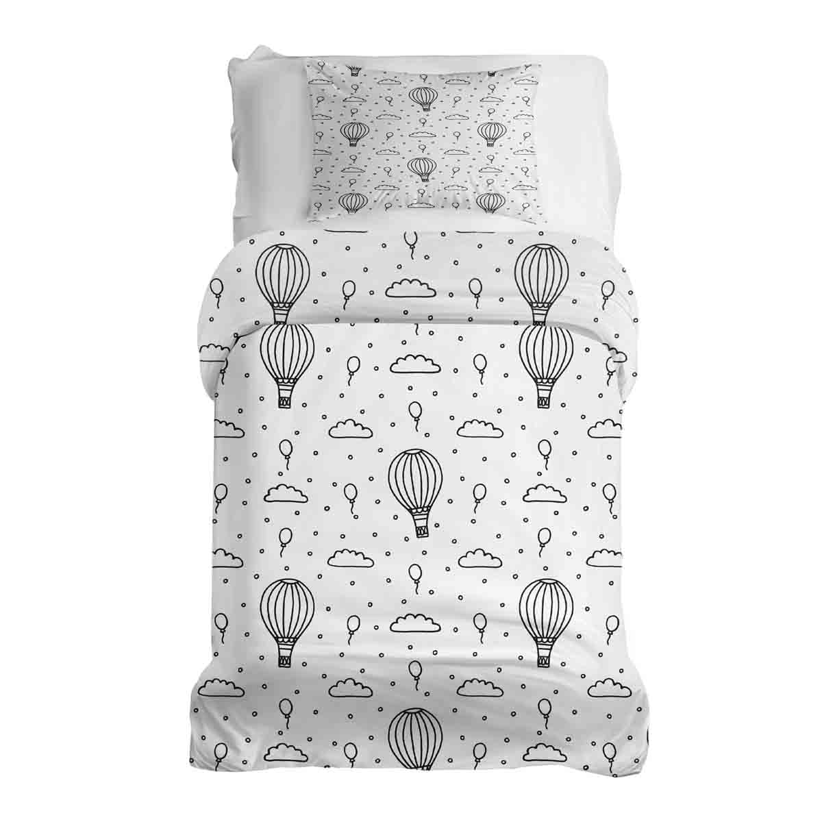 Set de ropa de cama con mantas terapéuticas y globos aerostáticos