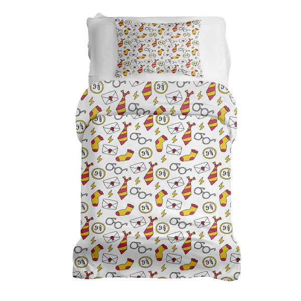 Set de ropa de cama con manta terapéutica blanca escuela de magia
