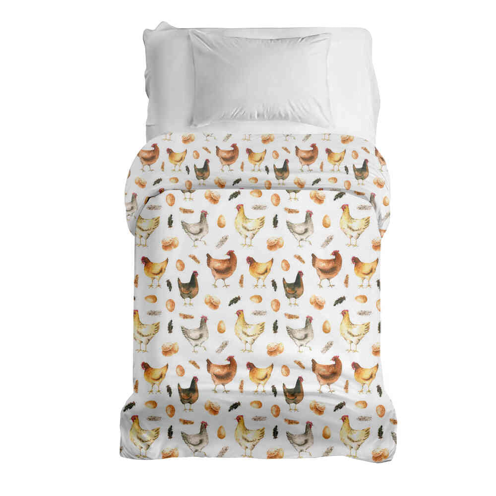 Manta terapéutica original - Funda de algodón blanca con gallinas