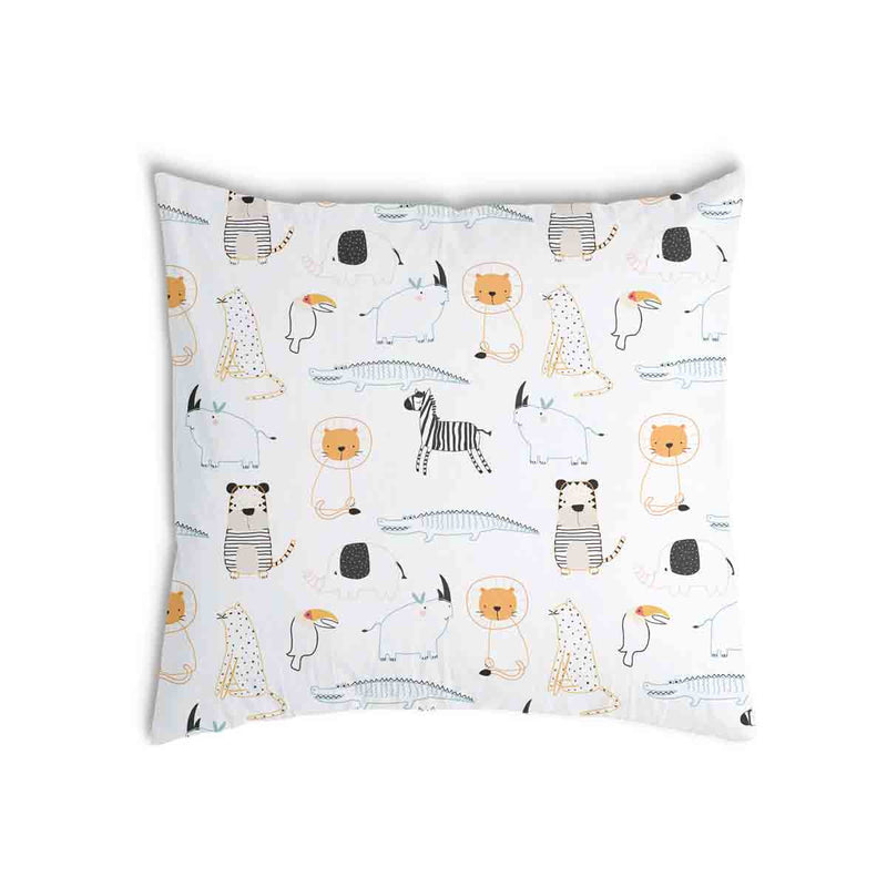 Almohada de salud blanca con animales del zoológico