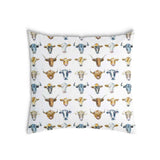 Almohada de salud blanca con cabezas de toro