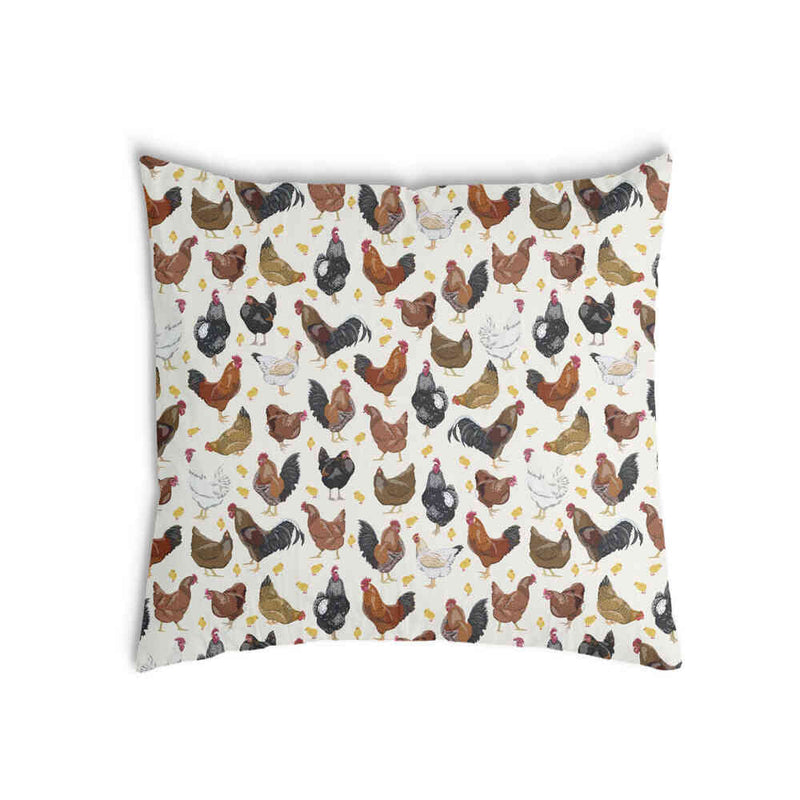 Almohada de salud blanca con muchas gallinas