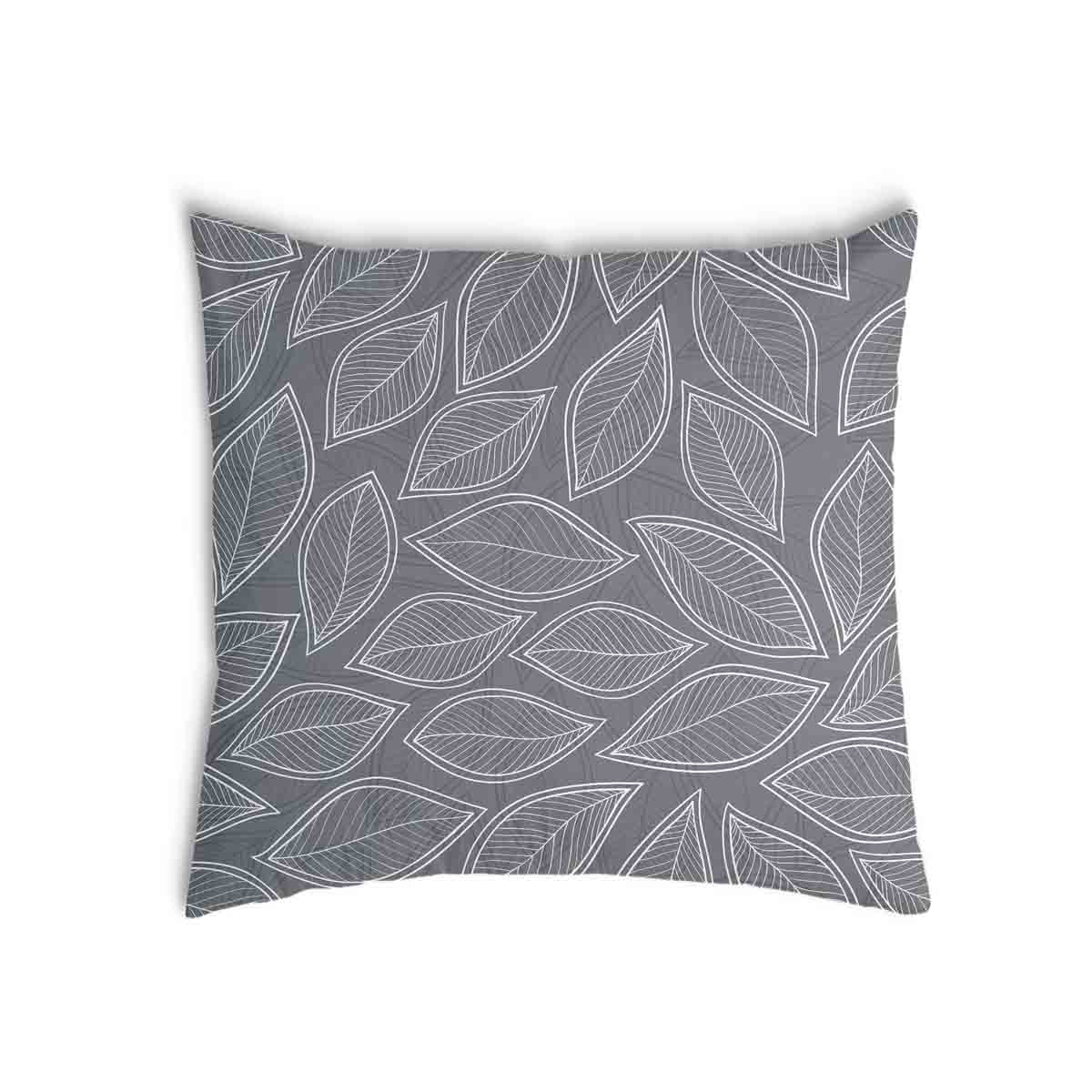 Almohada de salud gris con hojas de palma blancas