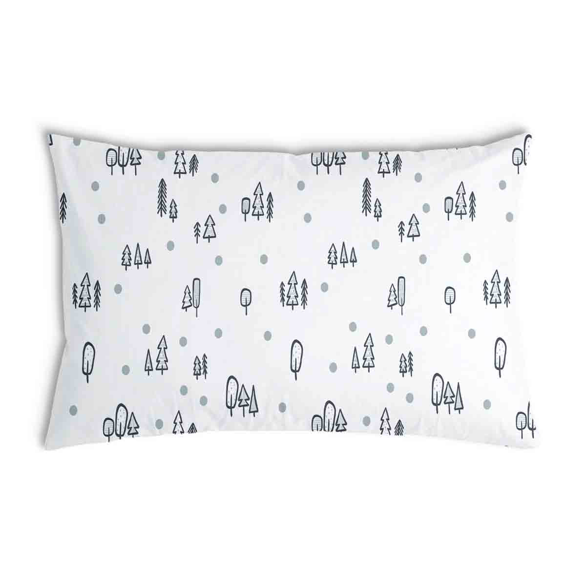 Almohada de salud blanca con puntos y árboles