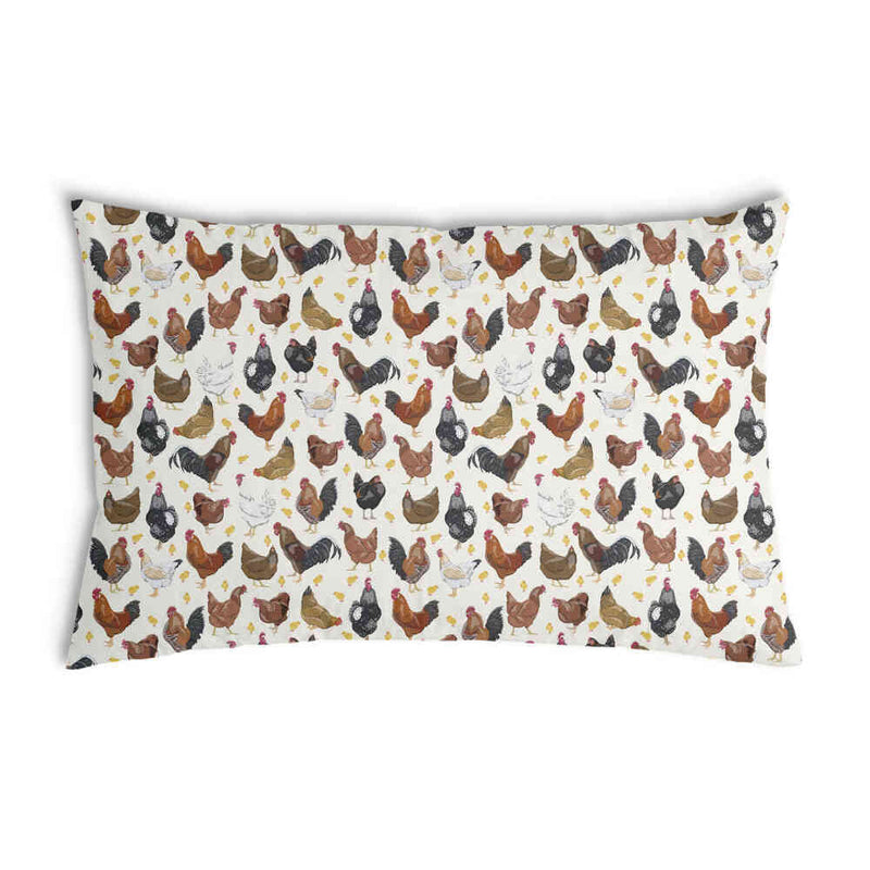 Almohada de salud blanca con muchas gallinas