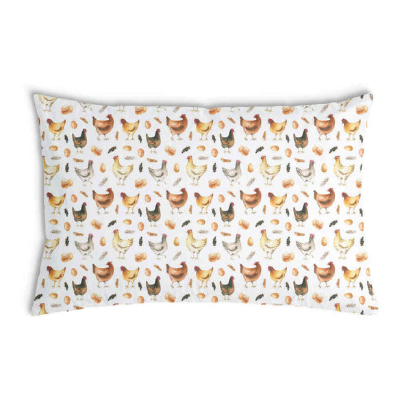 Almohada de salud blanca con gallinas