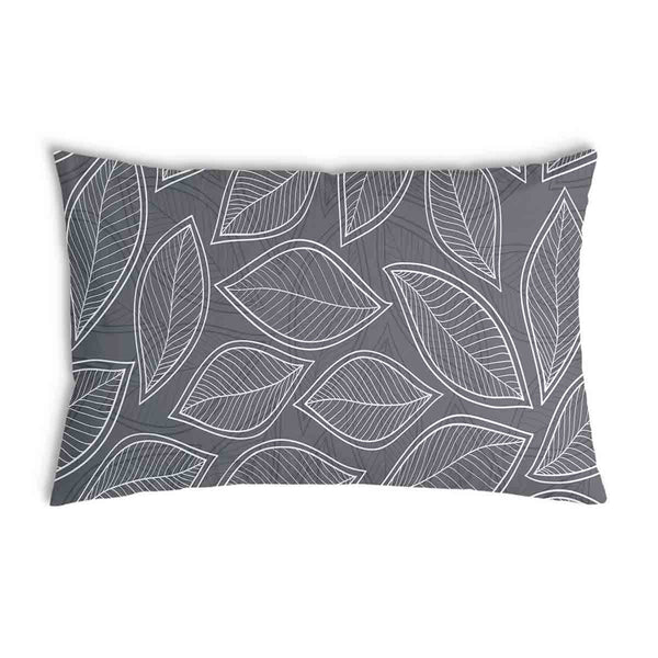 Almohada de salud gris con hojas de palma blancas