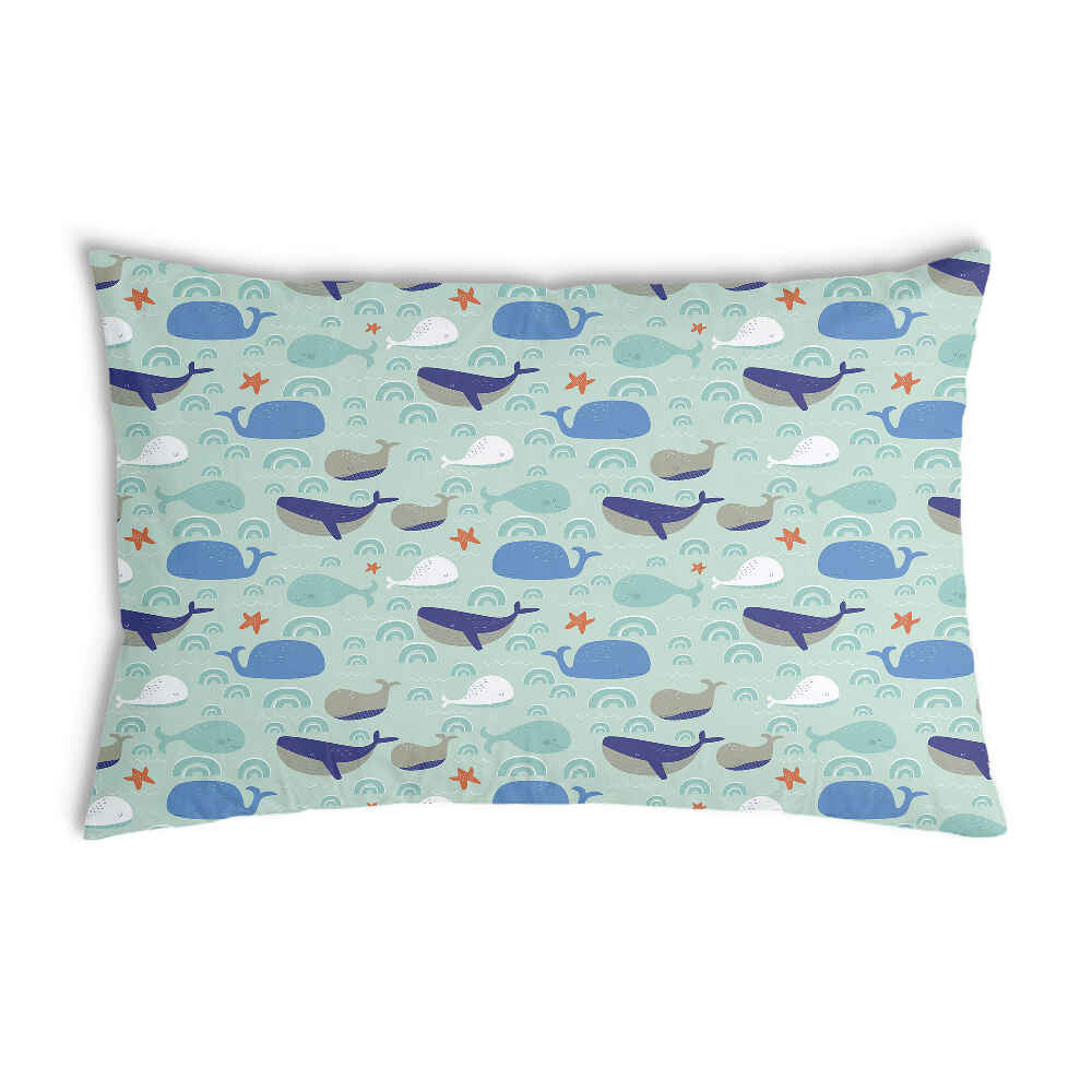 Almohada de salud verde con ballenas
