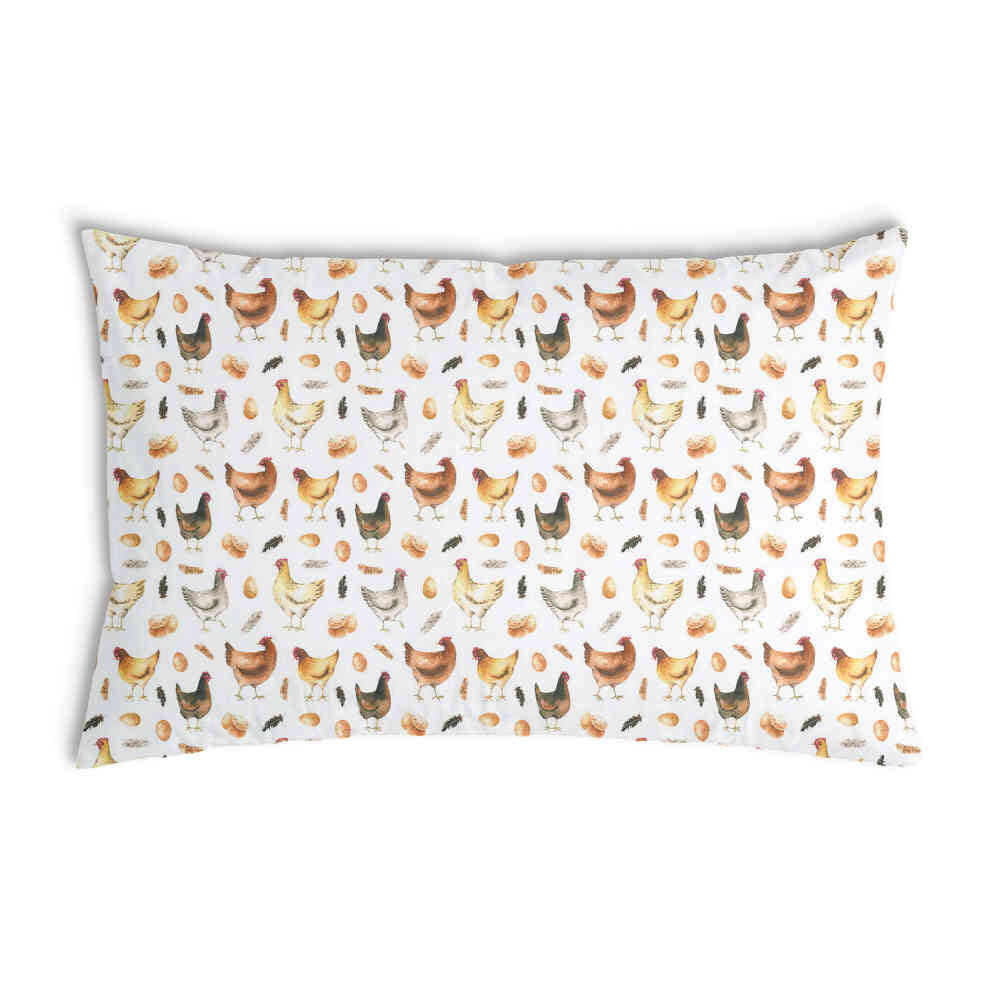 Almohada de salud blanca con gallinas