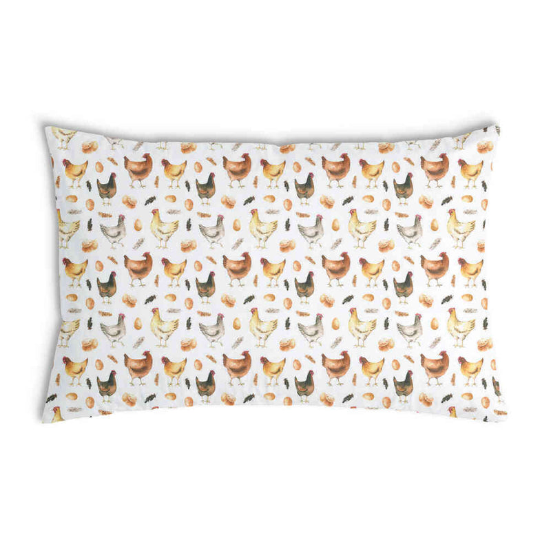 Almohada de salud blanca con gallinas