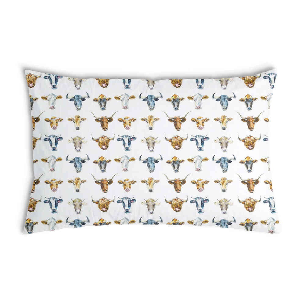 Almohada de salud blanca con cabezas de toro