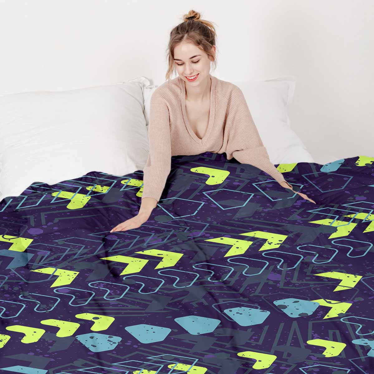 Set de ropa de cama con manta terapéutica azul oscuro con flechas