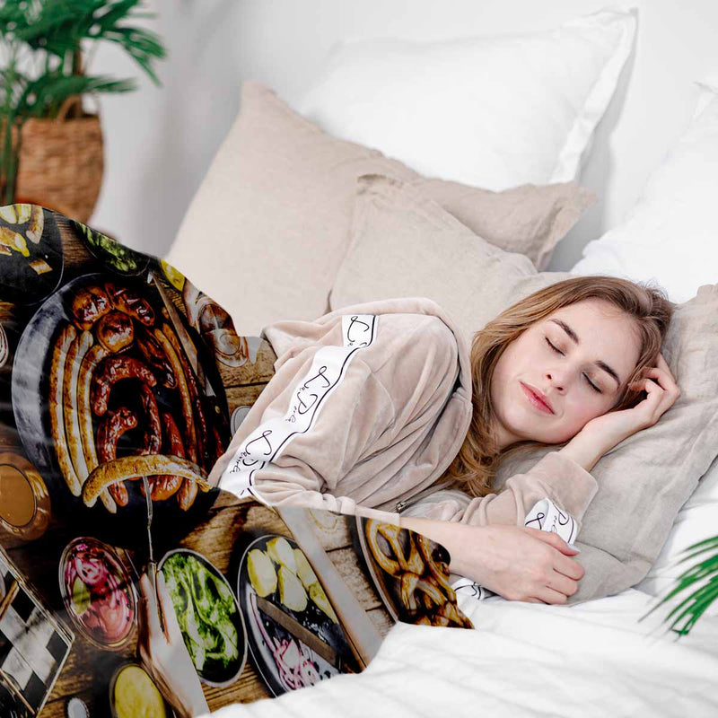 Set de ropa de cama con manta terapéutica y plato para salchichas