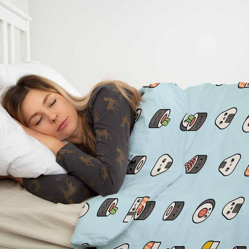 Manta terapéutica original - Funda de algodón azul claro con sushi