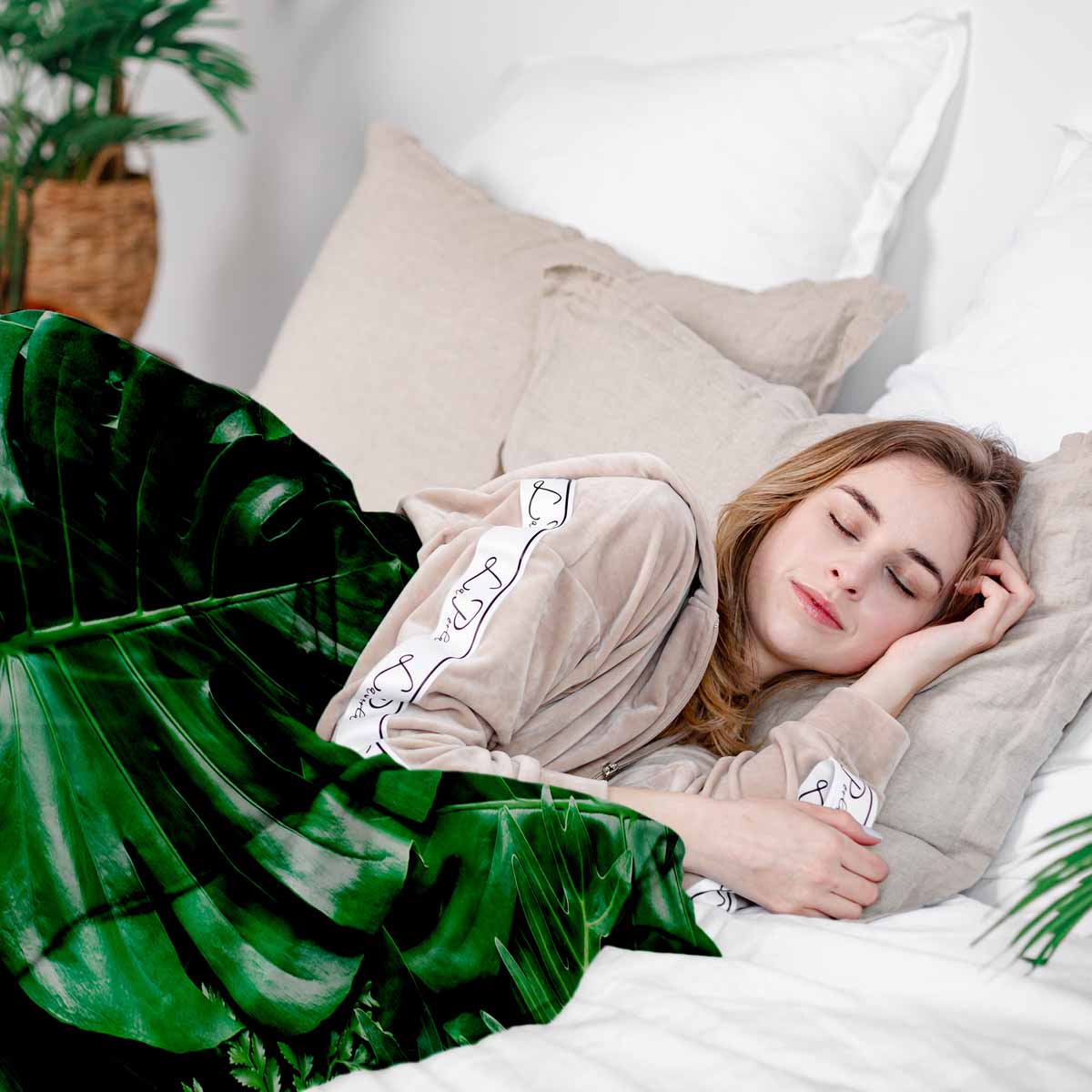 Manta terapéutica original - Funda de algodón con planta Monstera