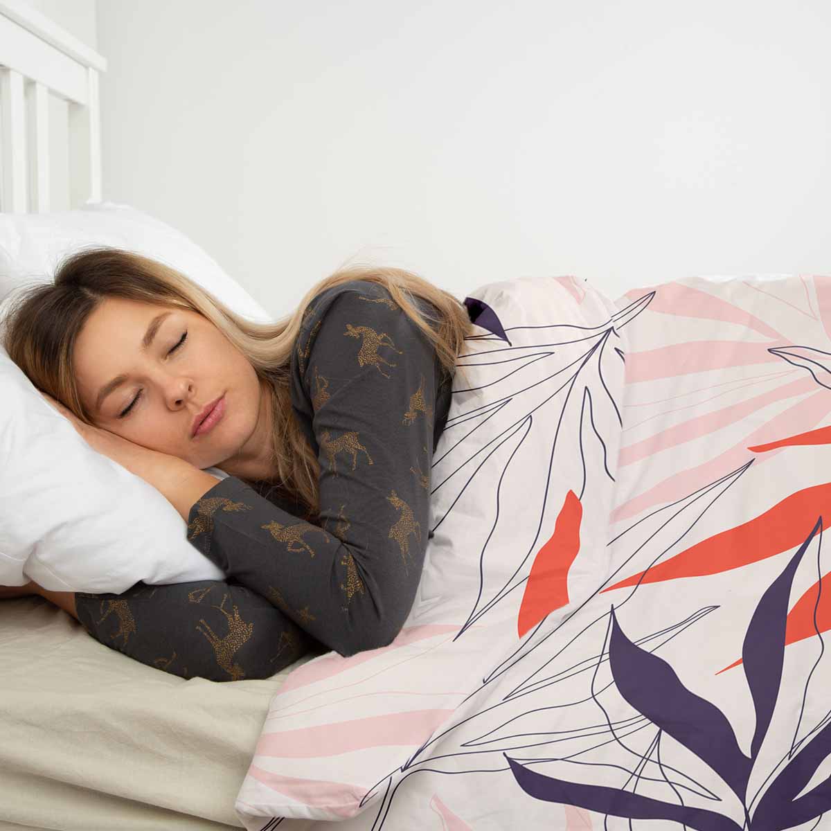 Set de ropa de cama con manta terapéutica beige con hojas de colores