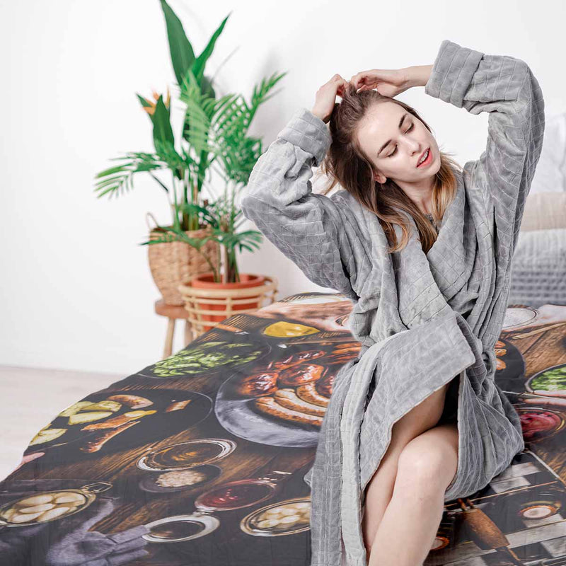 Set de ropa de cama con manta terapéutica y plato para salchichas