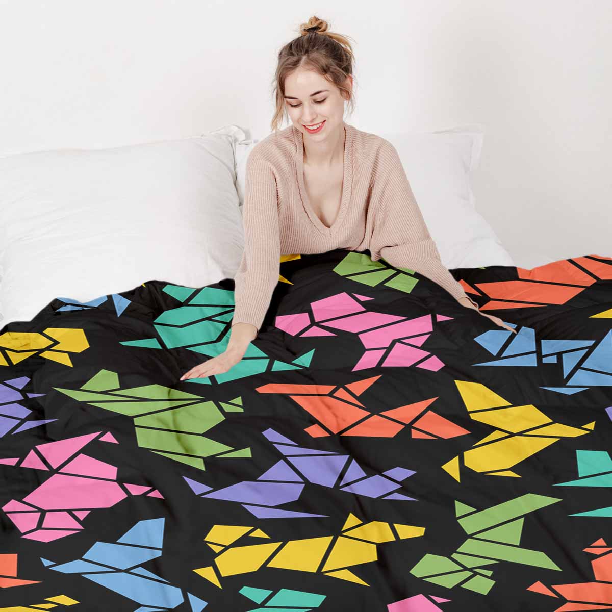 Set de ropa de cama con manta terapéutica Origami perro