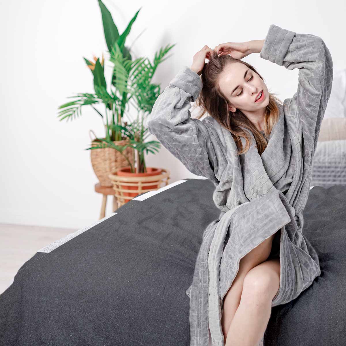 Set de ropa de cama con manta terapéutica gris oscuro con rayas blancas