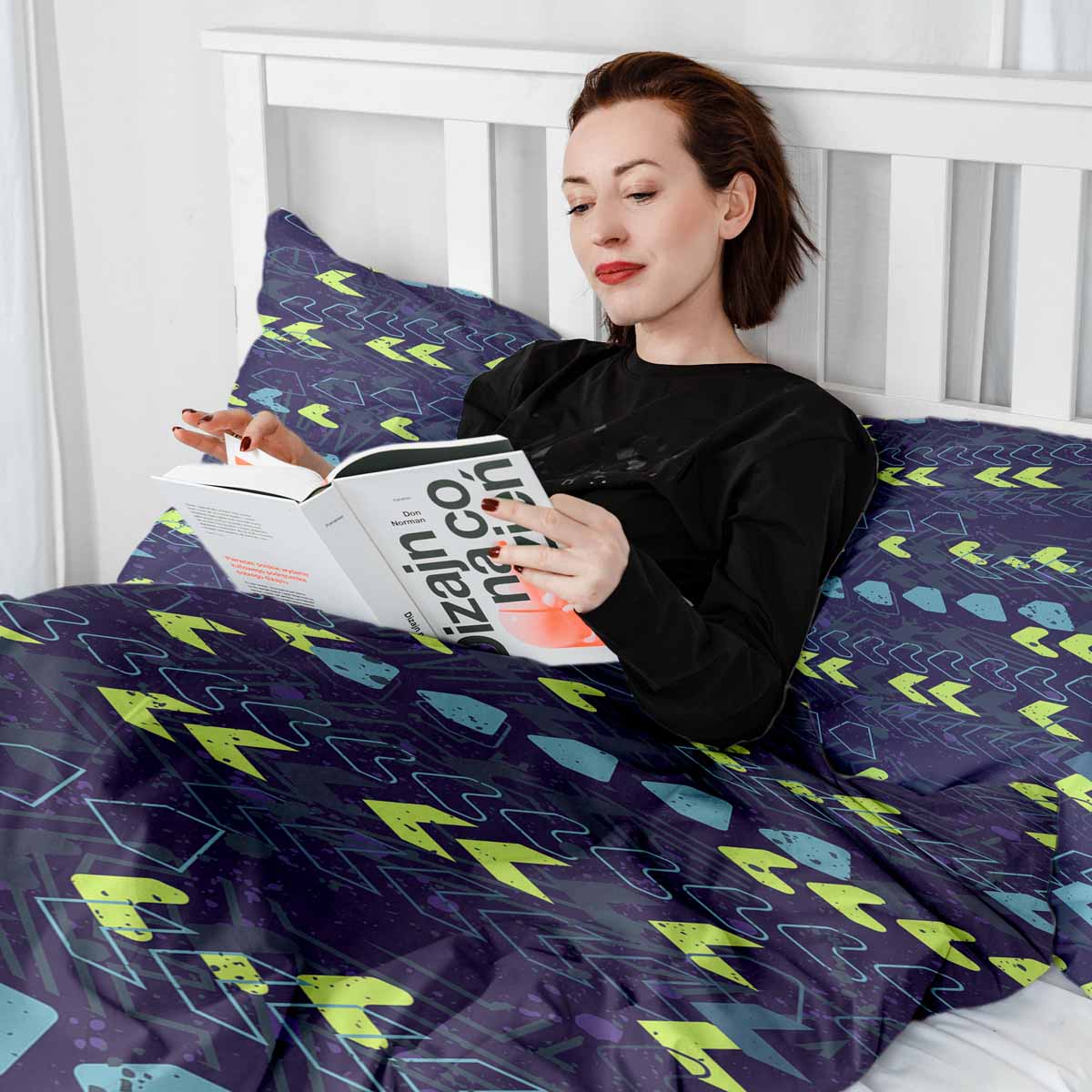 Set de ropa de cama con manta terapéutica azul oscuro con flechas