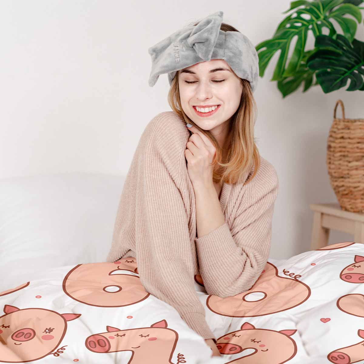 Set de ropa de cama para terapia con números y cerdos blanco