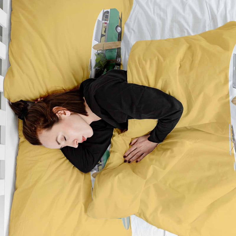 Set de ropa de cama con manta terapéutica amarillo con autobús