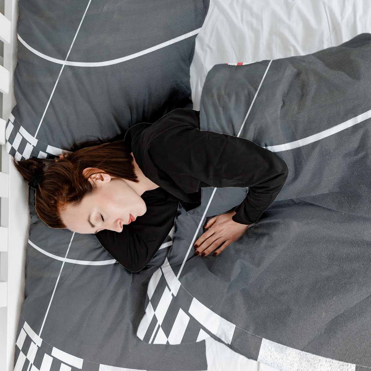 Set de ropa de cama con manta terapéutica gris oscuro con rayas blancas